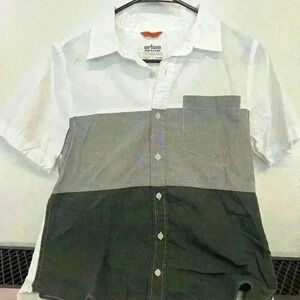 Urban Pipeline grey & white color block short sleeve button front shirt boys XL